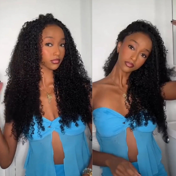 Clip-In Hair Extensions 100% Human Hair Kinky Curly Wave Clip In Hair- Rafarada