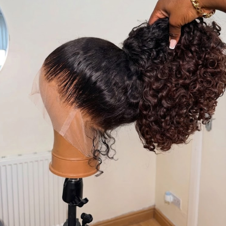 Ombre Natural Black to Deep Brown Curly 13x4 HD Lace Front Wig - Glueless High Volume Curls- Rafarada