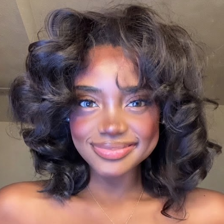Natural Black Layered Bob Cut Human Hair Wig - Voluminous Bouncy Curls- Rafarada