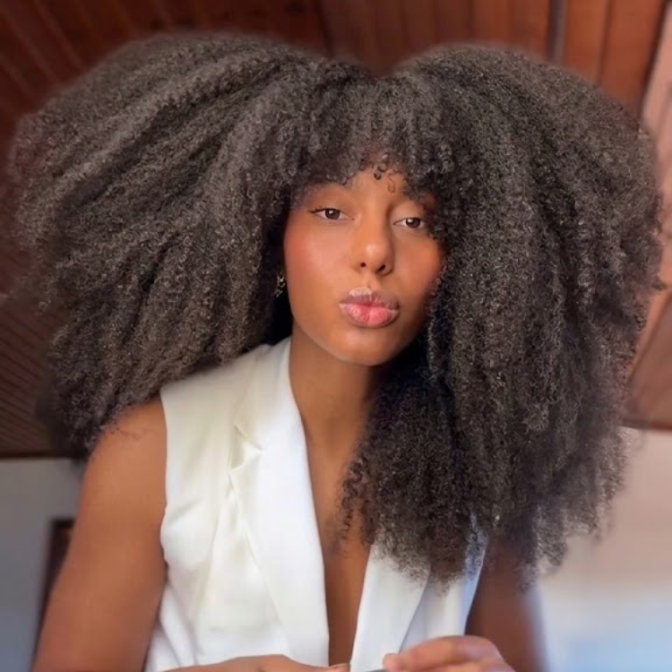 Long Afro Kinky Curly Wig with Bangs 250% Density Voluminous Glueless Human Hair Wigs for Black Women Natural Black Fringe Wig- Rafarada