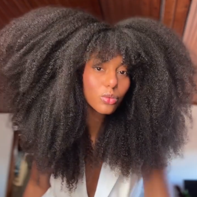 Long Afro Kinky Curly Wig with Bangs 250% Density Voluminous Glueless Human Hair Wigs for Black Women Natural Black Fringe Wig- Rafarada
