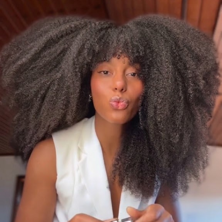 Long Afro Kinky Curly Wig with Bangs 250% Density Voluminous Glueless Human Hair Wigs for Black Women Natural Black Fringe Wig- Rafarada
