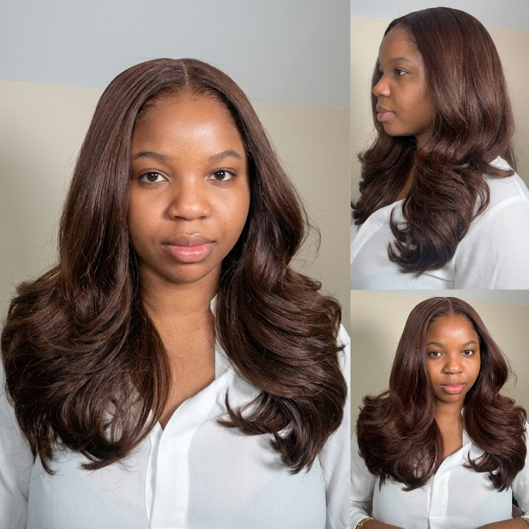 Premium Auburn Brown Long Wavy Glueless Lace Front Wig – Silk Smooth Remy Human Hair - Rafarada
