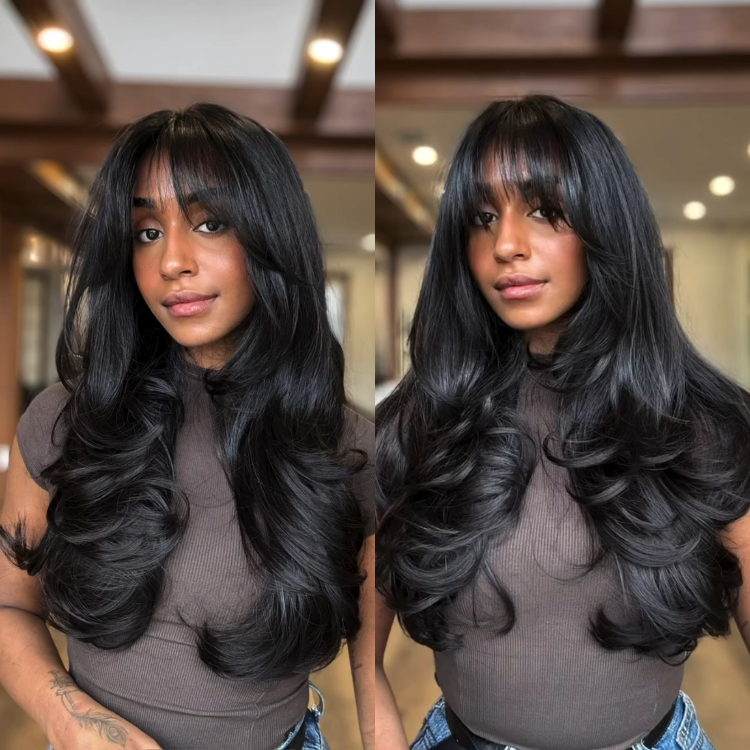 Long Layered Soft Curl Human Hair Wig Glueless Upgrade InvisiFit Natural Hair Wigs - Rafarada