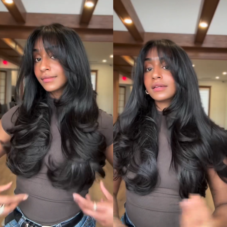 Long Layered Soft Curl Human Hair Wig Glueless Upgrade InvisiFit Natural Hair Wigs - Rafarada