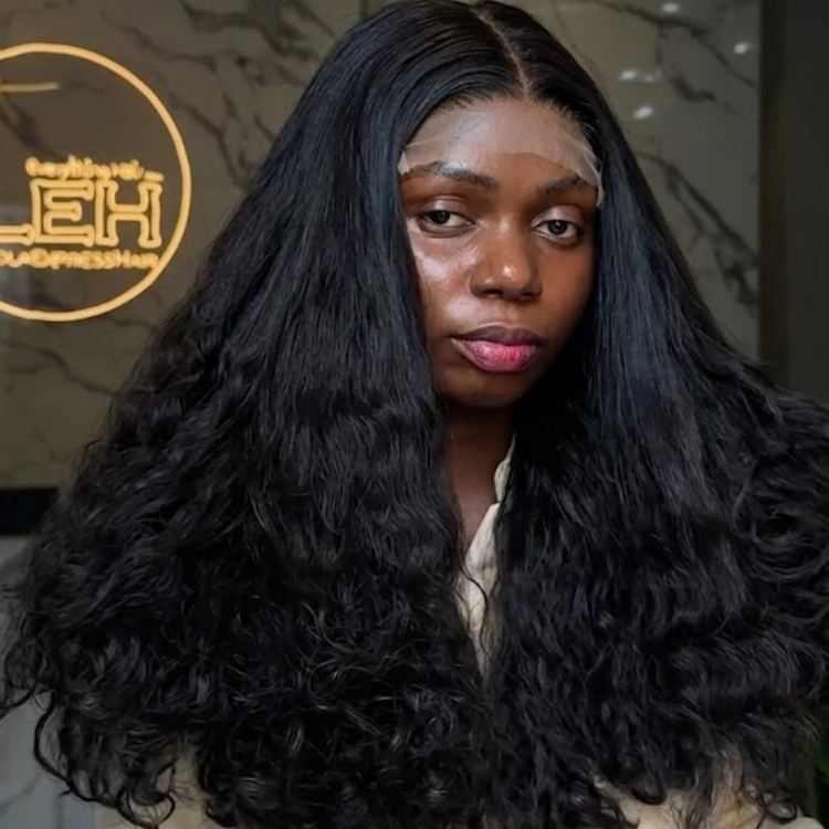 Natural Black Voluminous Loose Deep Wave HD Glueless Lace Front Human Hair Wig- Rafarada