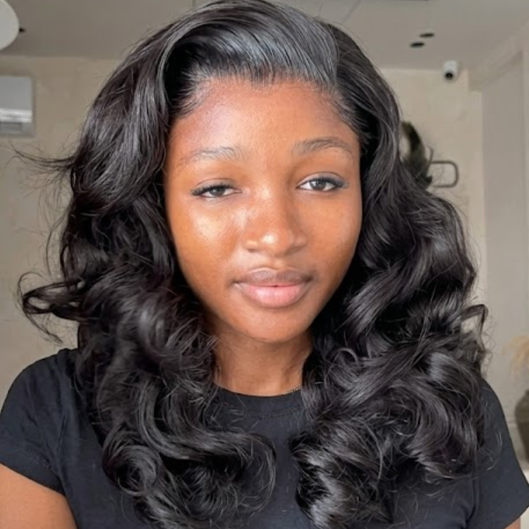 Natural Black Loose Wave Lace Front Wig - Glueless Voluminous Layered Bouncy Curls Human Hair Wig- Rafarada