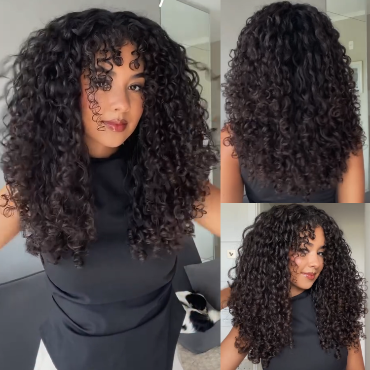 Long Natural Black Loose Curly Lace Wig Human Hair Voluminous Look - Rafarada