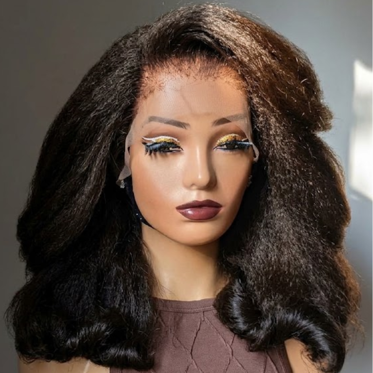 Luxury Yaki Texture Human Hair Wig with Large Bouncy Curls - Natural Black High Volume Bob Glueless Wig - Rafarada