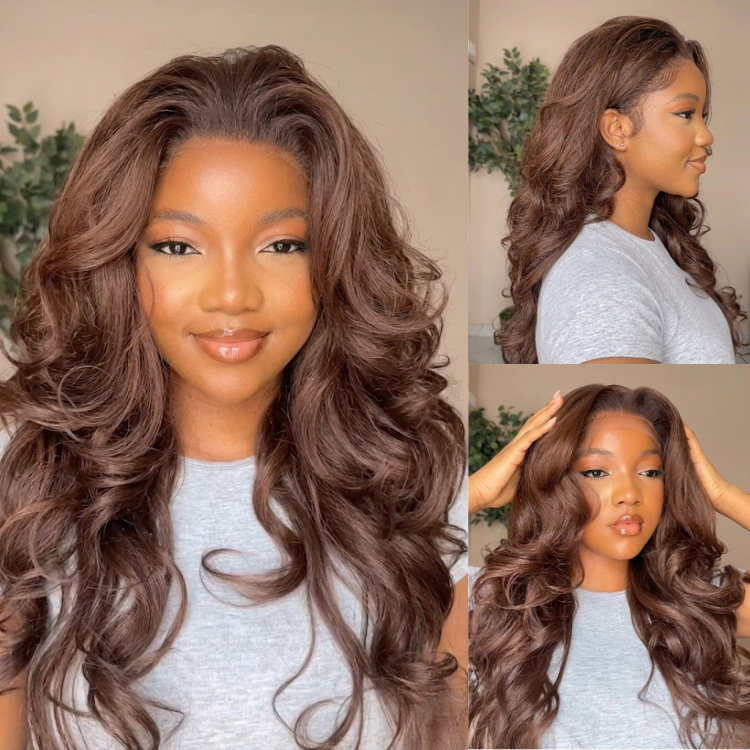 Medium Brown Bouncy Big Curls HD Lace Front Human Hair Wig - Rafarada