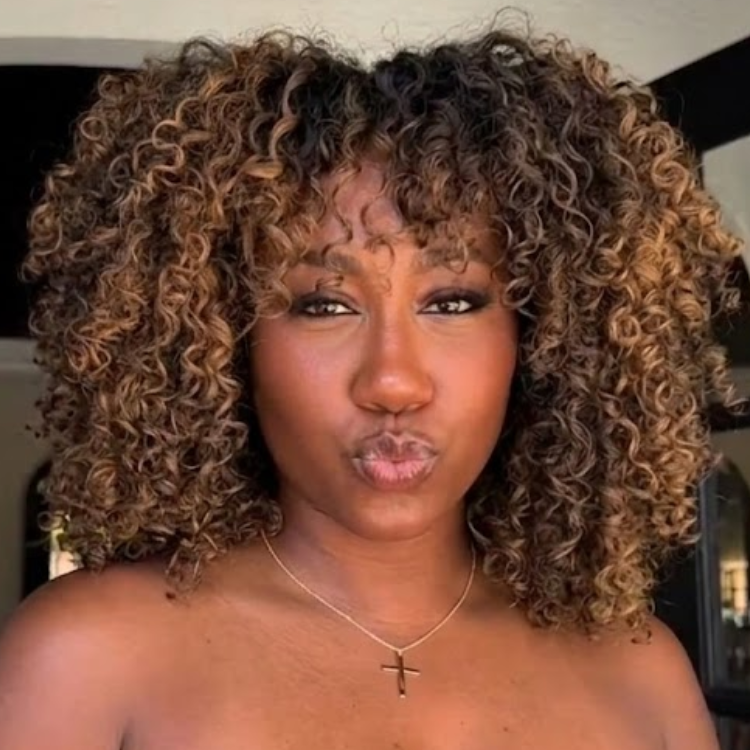 Luxury Medium Brown Highlight Jerry Curly Wig with Bangs, Short Curly Bob Glueless Style for Women - Rafarada