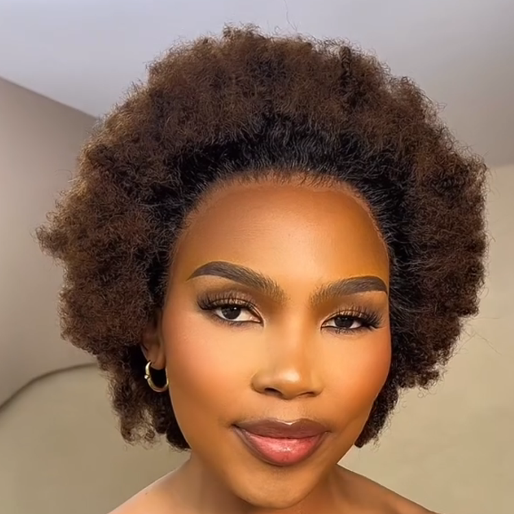 Short Honey Brown Afro Curls Human Hair Wig Glueless HD Lace Front Wig 4C Texture Glueless Lace Wig for Women - Rafarada