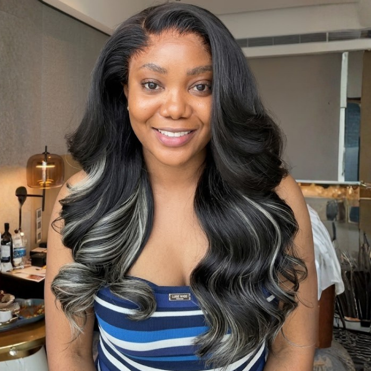 Light Blonde Mix Black Body Wave Human Hair Wig Glueless Lace Colord Wig - Rafarada