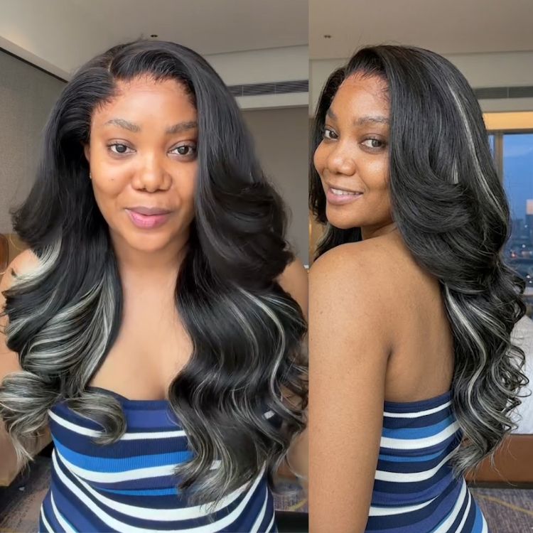 Light Blonde Mix Black Body Wave Human Hair Wig Glueless Lace Colord Wig - Rafarada