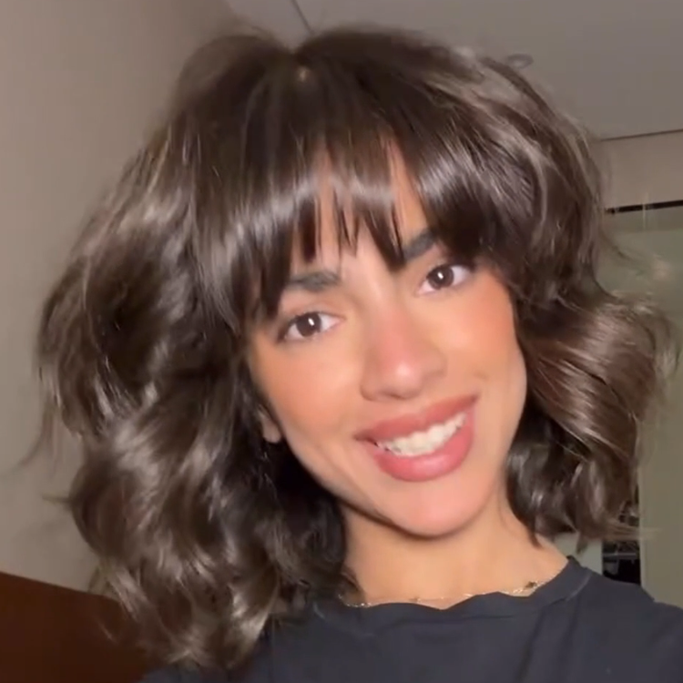 Mocha Brown Voluminous Bob Wig with Wispy Bangs - Bouncy Curls- Rafarada