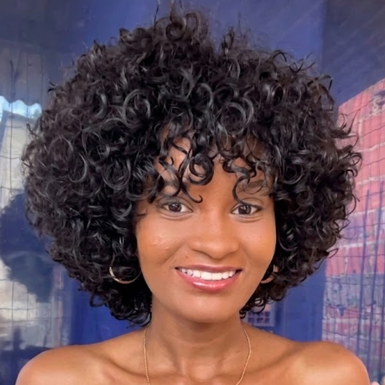 Short Curly Black Human Hair Wig with Bangs Coily and Voluminous Glueless Hair Bob for Natural Look Daily Wear 100% Human Hair - Rafarada