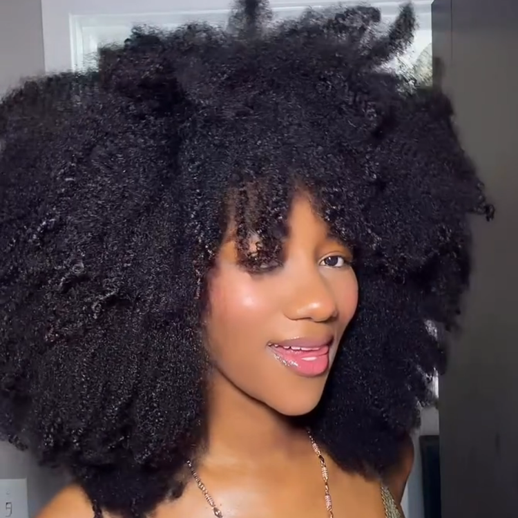 Natural Black 1B Afro Kinky Curly Wig – Ultra Voluminous 4B 4C Coily Fluffy Afro Hair Wig with Bangs- Rafarada