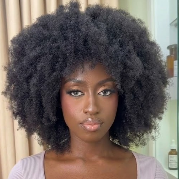 Glueless Afro Kinky Curly Human Hair Lace Front Wig Natural Black Short Bob with Bangs - Rafarada