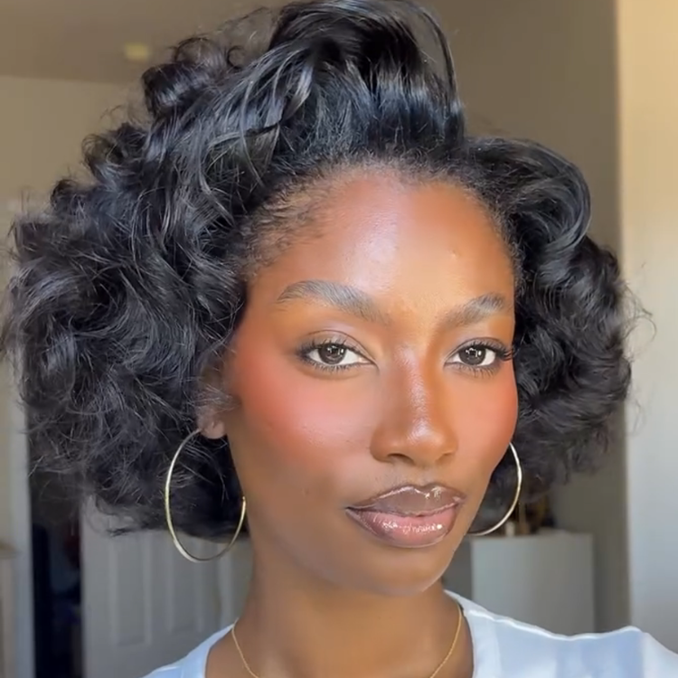 Natural Black Short Voluminous Bouncy Curly Bob Wig Glueless Lace Front Human Hair- Rafarada