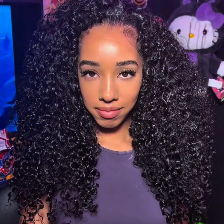 Natural Black Curly Half Wig 1B Spiral Jerry Curly Glueless Wig for Black Women Large Volume 100% Human Hair Extensions - Rafarada