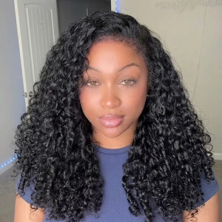 Natural Black Spiral Curly Lace Front Wig with Baby Hair ¨C Pre-Plucked Glueless Bouncy Curly Human Hair Wig - Rafarada