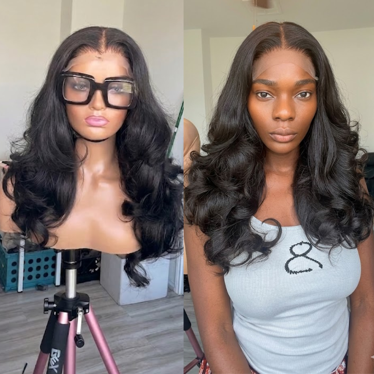 Natural Black Body Wave Glueless Lace Front Human Hair Wig- Rafarada