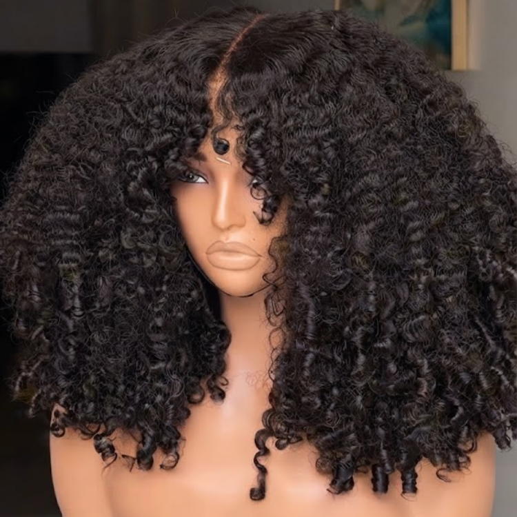 Super Glossy Jet Black Springy Kinky Curly Wig - Ultra Defined Texture - Rafarada