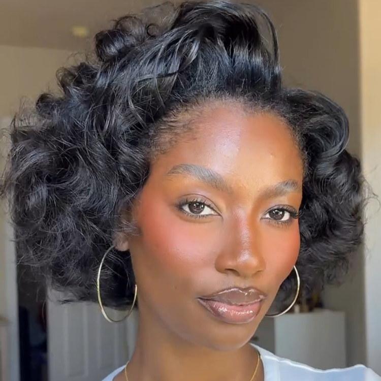 Natural Black Short Voluminous Bouncy Curly Bob Wig Glueless Lace Front Human Hair- Rafarada