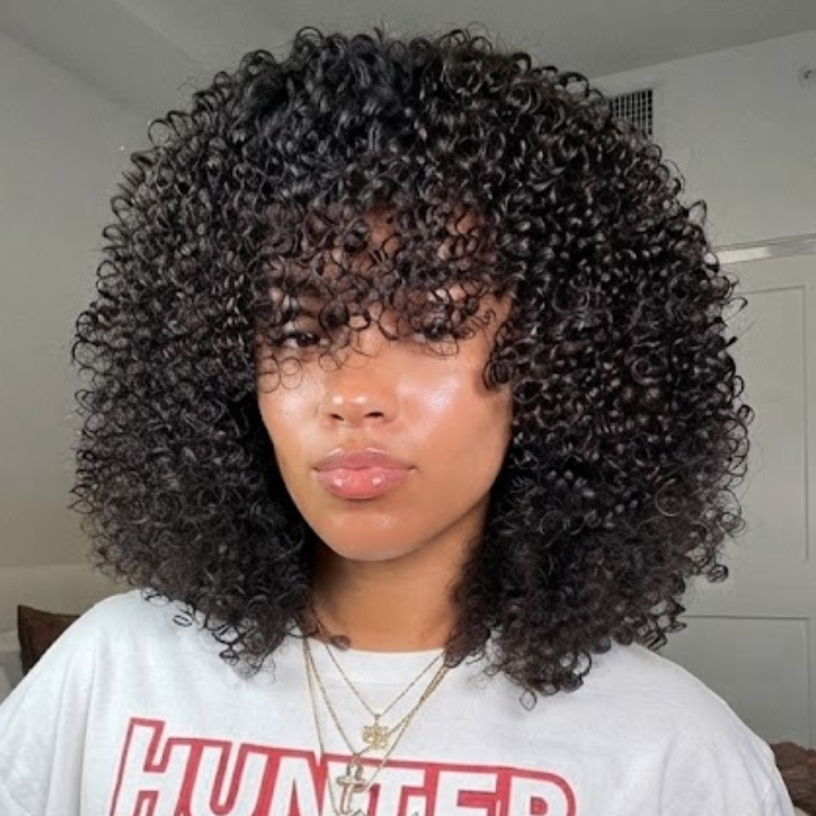 Super Defined Natural Black Kinky Curly Human Hair Bob Wig with Bangs - Glossy & Textured - Rafarada