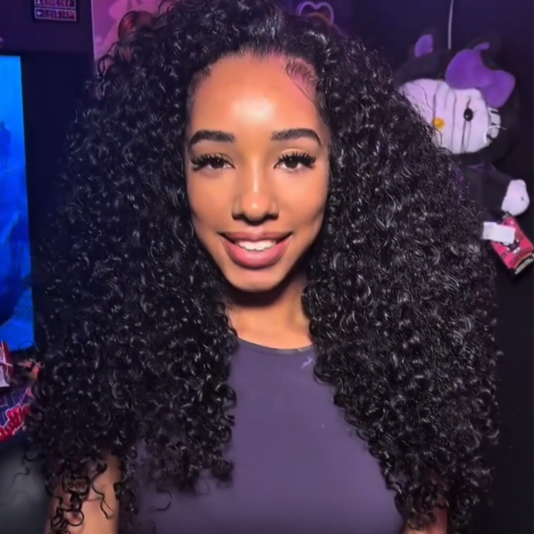 Natural Black Curly Half Wig 1B Spiral Jerry Curly Glueless Wig for Black Women Large Volume 100% Human Hair Extensions - Rafarada