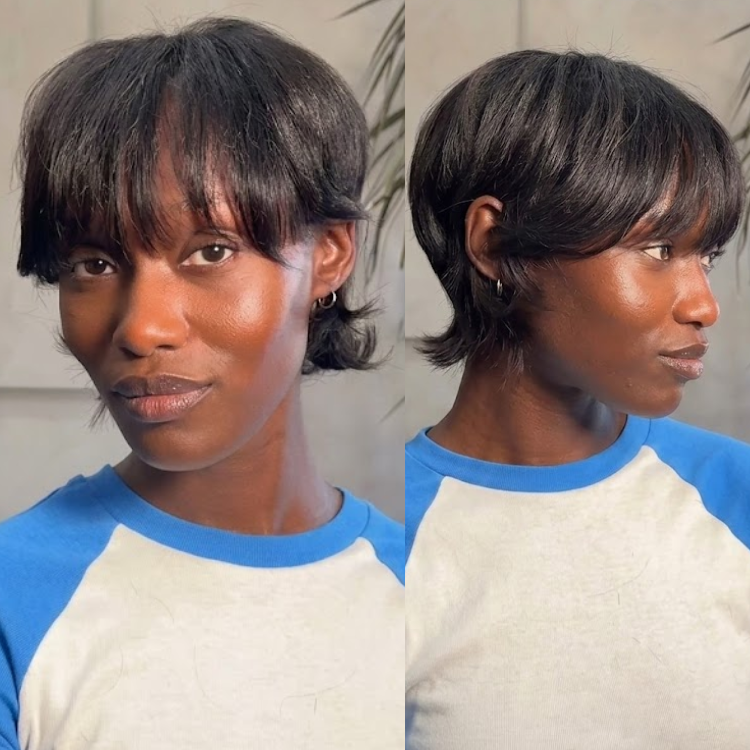 Natural Black Bixie Cut Wig S-Wave Wavy Texture Glueless Short Hair Wig For Women - Rafarada