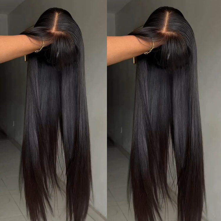Silky Straight Natural Black Human Hair Wig - Sleek Glueless Lace Wig with Blunt Bangs- Rafarada