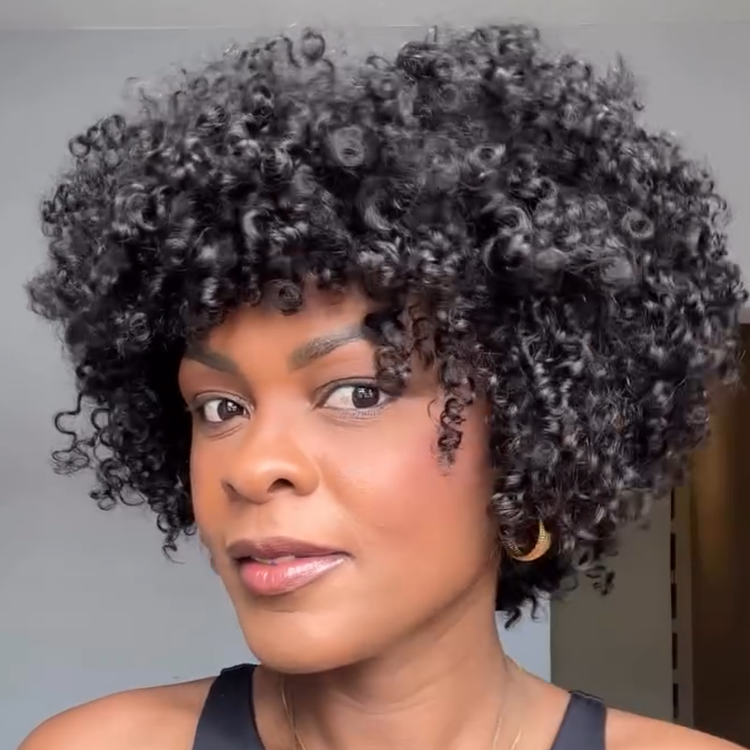 Natural Black Tight Coily Bob Wig - Kinky Curly Human Hair with Defined Spiral Curls- Rafarada