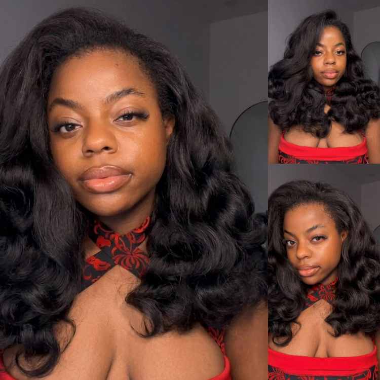 Natural Black Body Wave Human Hair 3-In-1 Half Wig High Density Glueless Flexi-Fit Wig - Rafarada