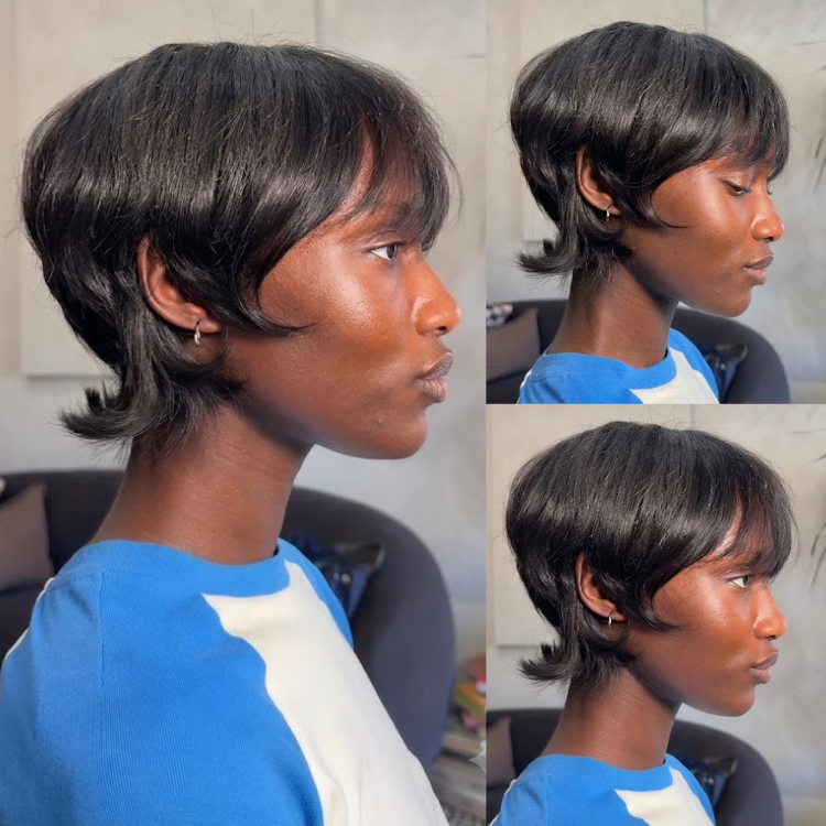 Natural Black Bixie Cut Wig S-Wave Wavy Texture Glueless Short Hair Wig For Women - Rafarada