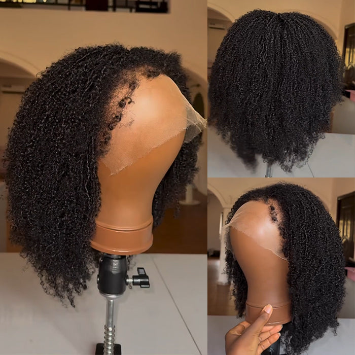 Natural Black 4C Edges Kinky Coily Glueless High Density Micro Curly Lace Front Wig - Rafarada