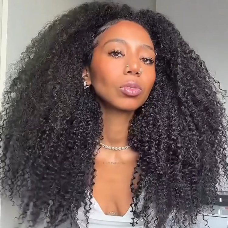 Most Realistic Afro Kinky Coily Human Hair Wig Glueless Lace Wig Natural Black Color with Natural Hairline - Rafarada