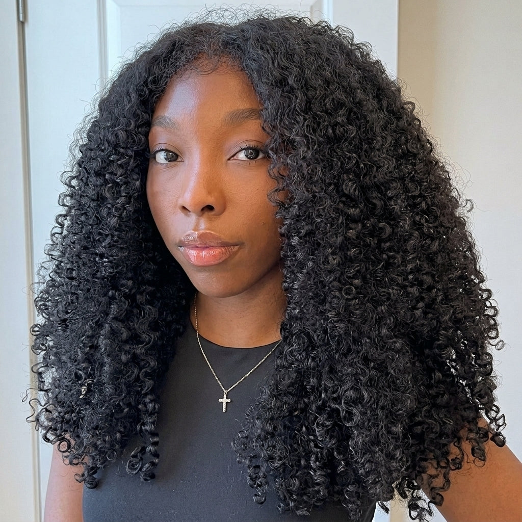 Glueless Natural Black Kinky Curly Lace Closure Wig Pre-Plucked High Density Coily Lace Wig - Rafarada