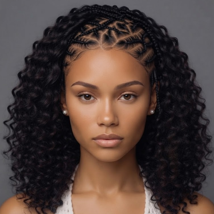 Natural Black Cornrow Braided Curly Human Hair Wig - Glueless Easy Install - Rafarada