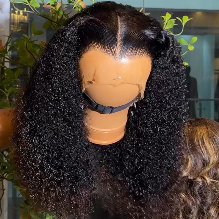 Tight Kinky Curly Human Hair Lace Front Wig - Voluminous Natural Black Spiral Curls Wig with Dark Brown Ends- Rafarada