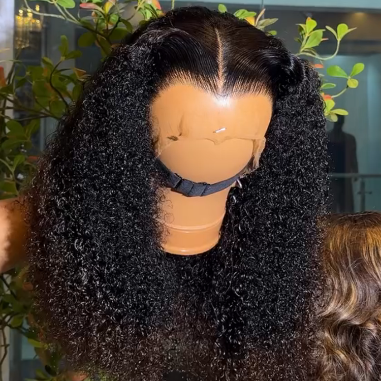 Tight Kinky Curly Human Hair Lace Front Wig - Voluminous Natural Black Spiral Curls Wig with Dark Brown Ends- Rafarada