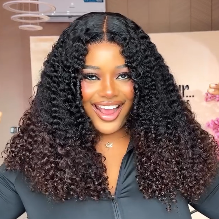 Natural Black To Medium Brown Ombre Kinky Curly Wig - Full Voluminous Afro Curly Glueless Human Hair Wig- Rafarada