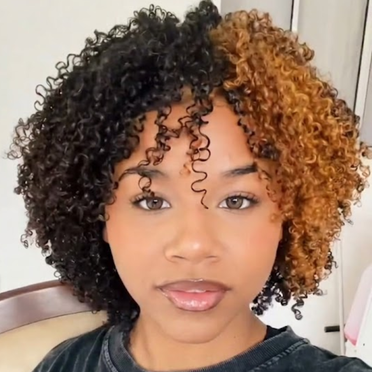 Luxury Split Color Natural Black & Ginger Jerry Curly Wig with Bangs, Short Curly Bob Glueless Style for Women - Rafarada