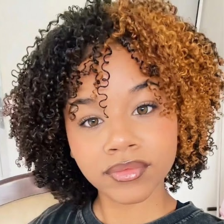 Luxury Split Color Natural Black & Ginger Jerry Curly Wig with Bangs, Short Curly Bob Glueless Style for Women - Rafarada