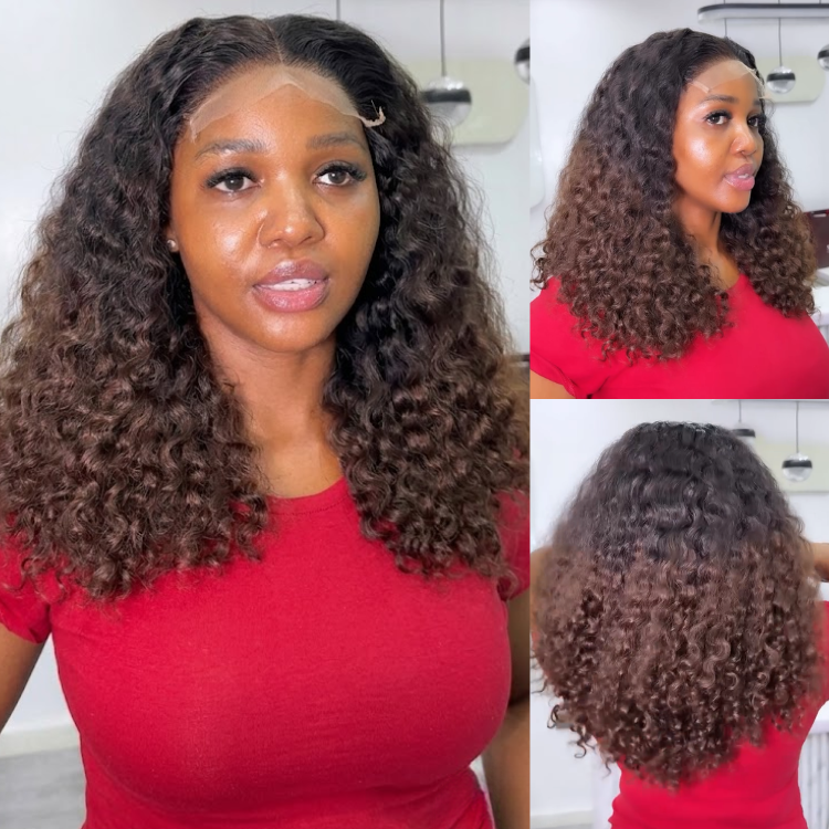 Glueless Deep Wave HD Lace Frontal Human Hair Wig Ombre Natural Black to Chocolate Brown- Rafarada