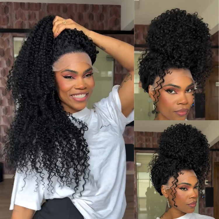 Natural Black Deep Curly Lace Front Wig - High Elasticity Glueless Human Hair for Beginners- Rafarada