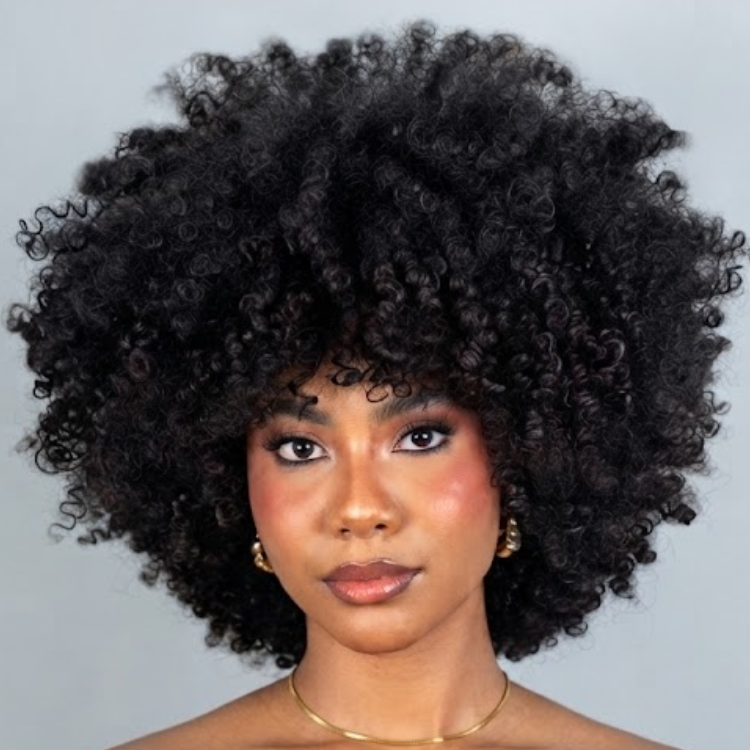 Natural Kinky Curly Human Hair Wig with Bangs - High Volume & Super Fluffy Texture- Rafarada