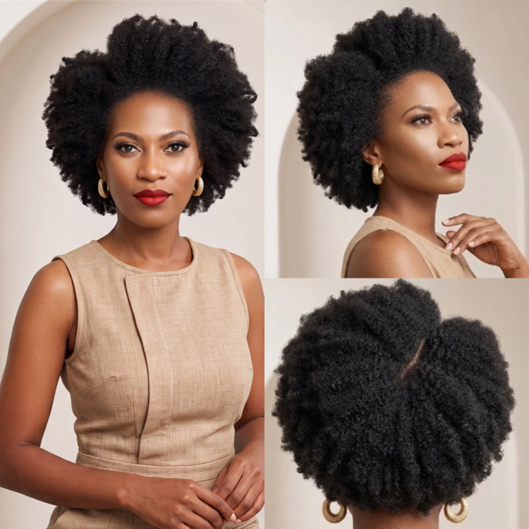 Natural Tight Coily Short Pixie Wig - Voluminous Afro Texture - Defined Micro Kinky Twists Natural Black Color - Rafarada