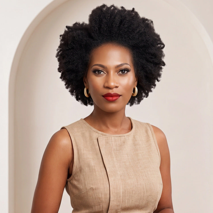 Natural Tight Coily Short Pixie Wig - Voluminous Afro Texture - Defined Micro Kinky Twists Natural Black Color - Rafarada
