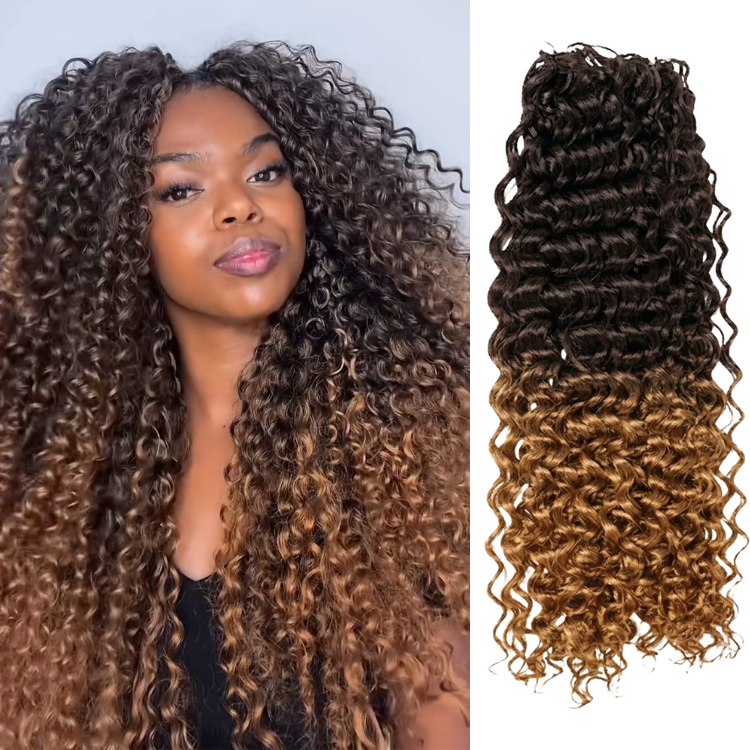 Dark Brown to Honey Blonde Ombre Deep Wave Crochet Hair Braid Extensions Mixed Curly Human Hair- Rafarada